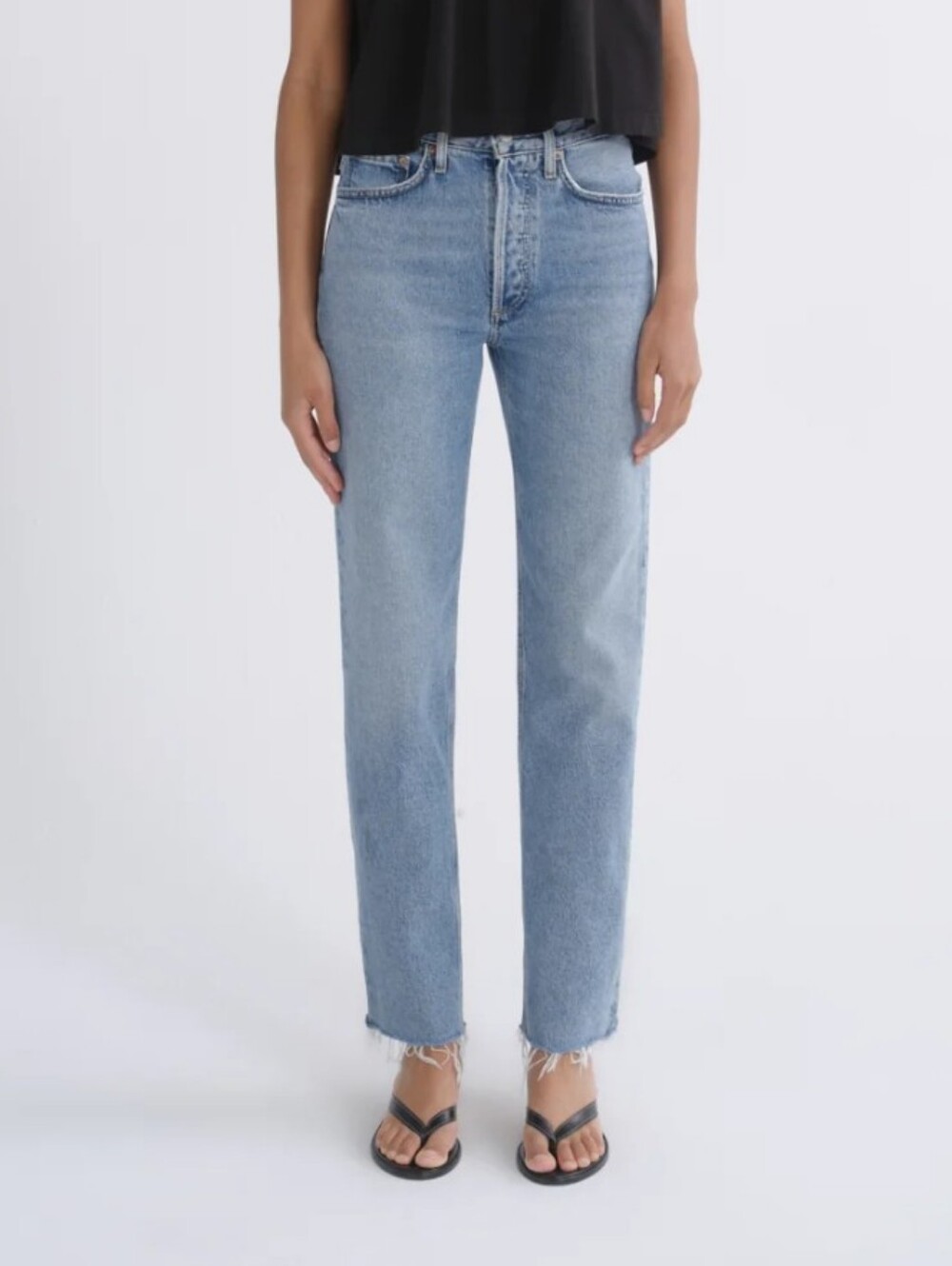 Agolde Lana Mid Rise Straight Jeans Sway/Light Wash Size 28 Raw Hem 28" Inseam